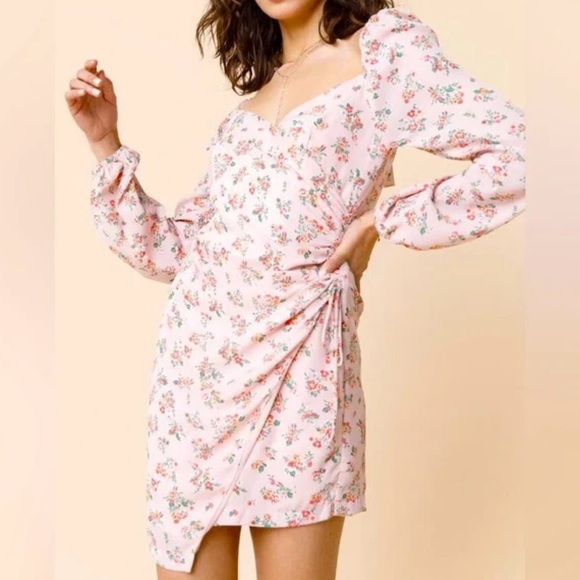 Dee Elly Pink Floral Rouched Mini Dress - Picture 2 of 7